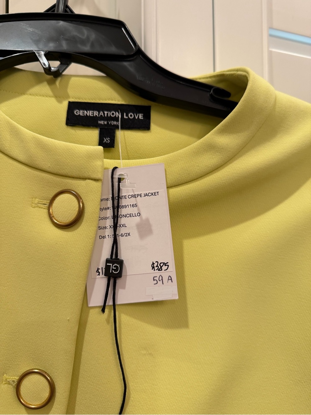 New Generation Love Bright Yellow Cropped Collarless Blazer. Size XS - Picture 3 of 4